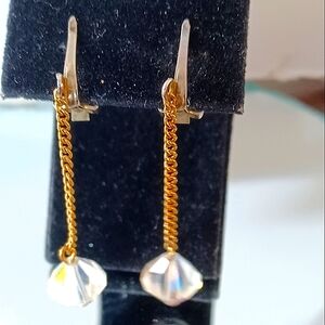 🛼Vintage clip on long gold chain with crystal bead